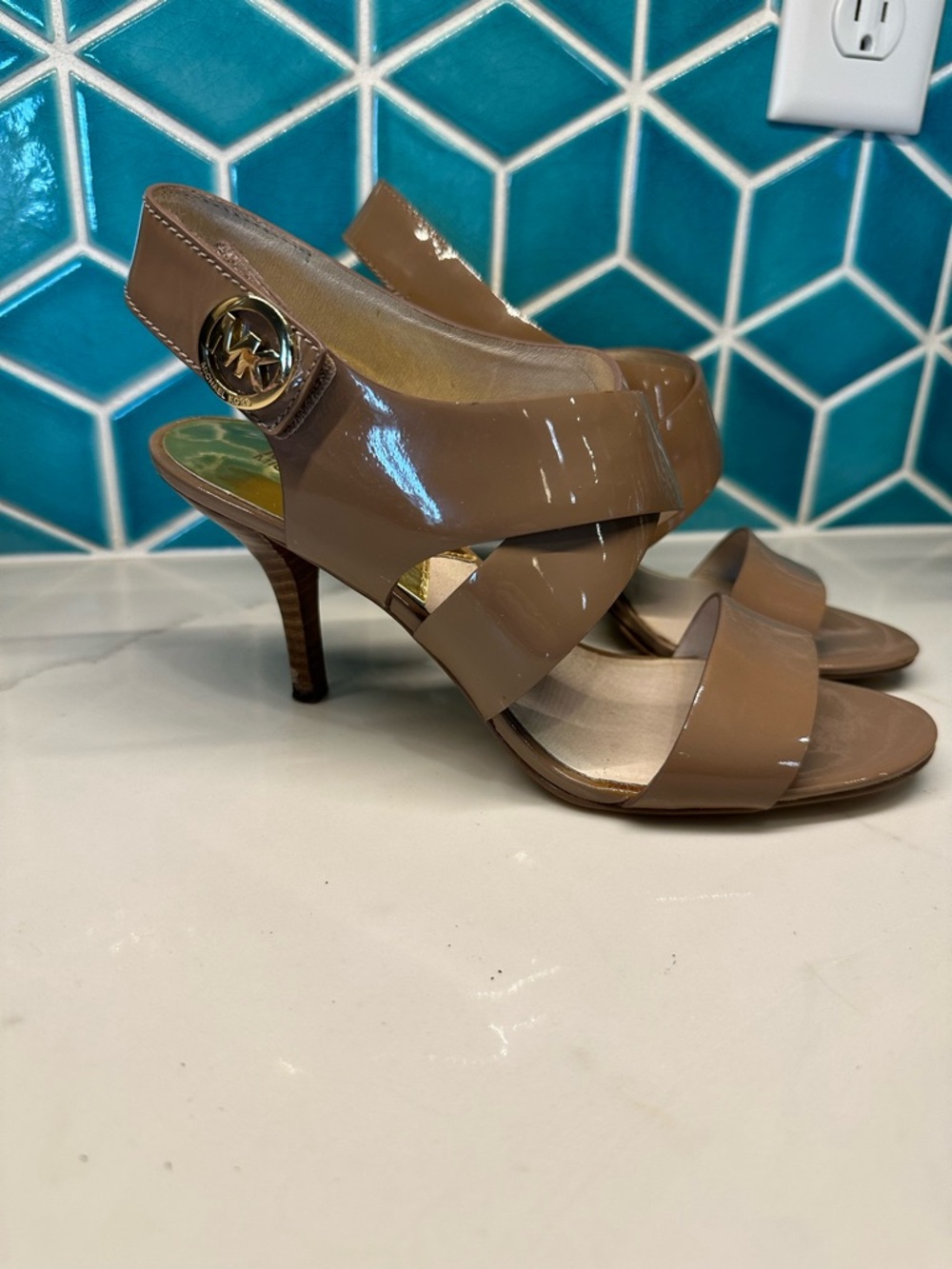 Michael Kors Nude Patent Leather Slingback Heels